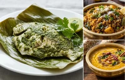 Patra ni Machhi with Masala Bhaat and Gujarati Dal