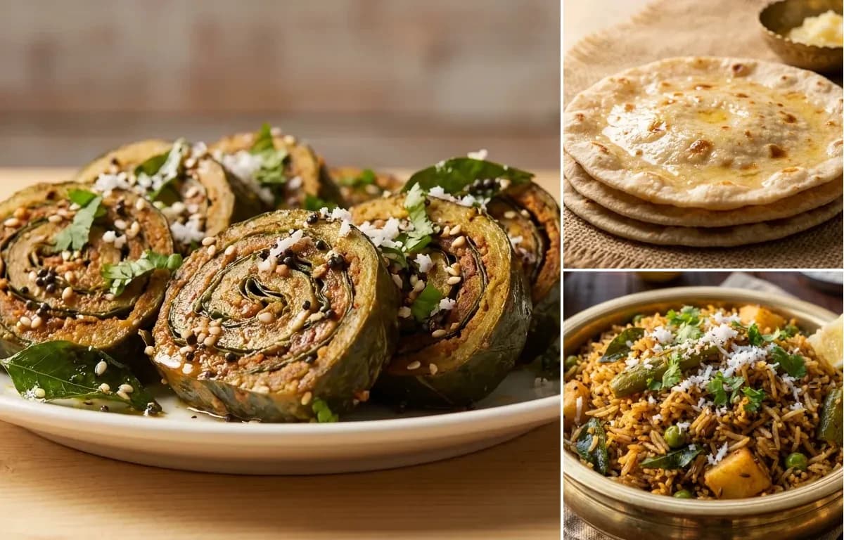Patra, Rotli and Masala Bhaat