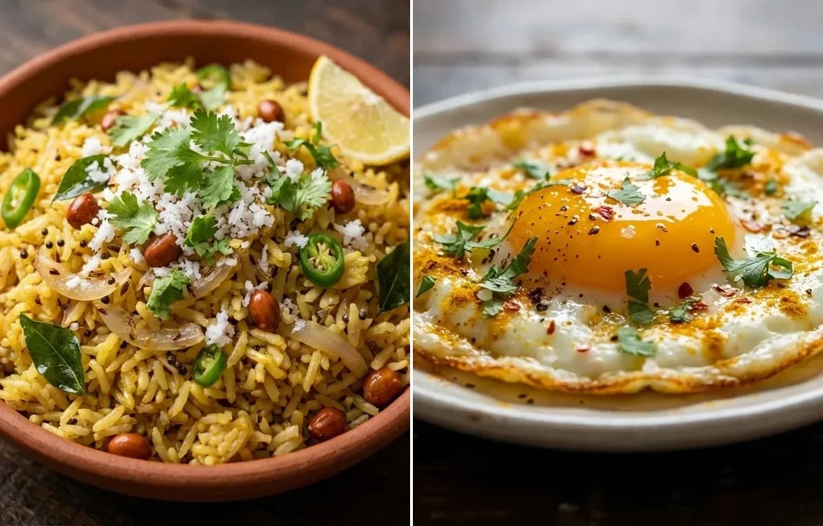 Phodnicha Bhat with Fried Egg