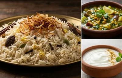 Photey waro Pulao with Sai Bhaji and Dahi