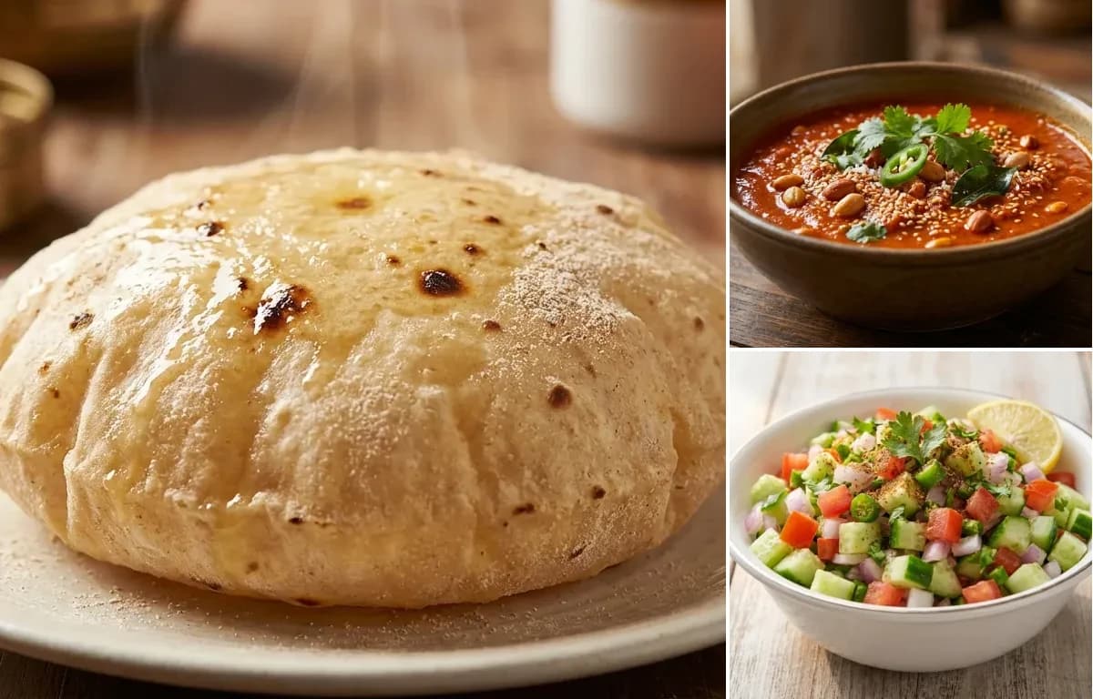 Phulka, Hyderabadi Tomato Curry and Kachumber