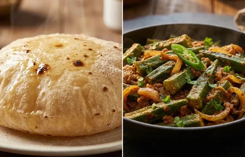 Phulka with Bhindi Do Pyaza