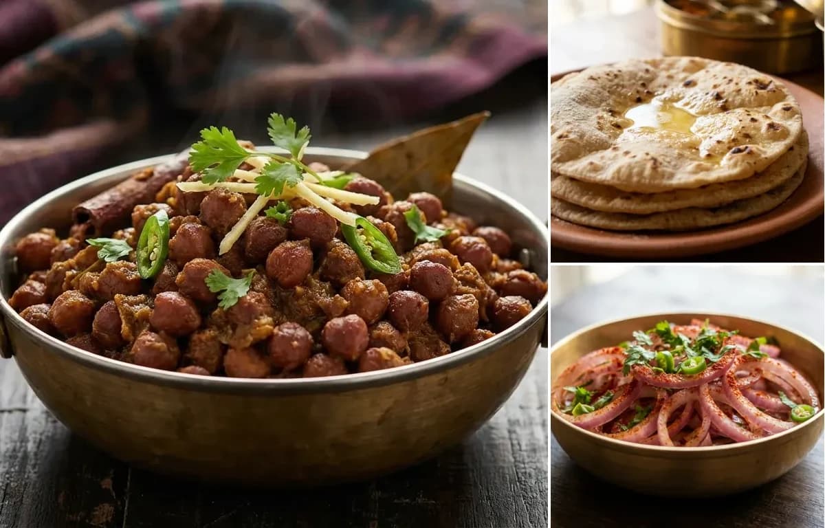Pindi Chana, Roti and Onion Salad