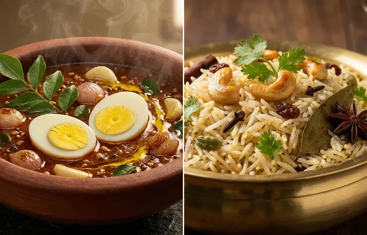 Poondu Muttai Kuzhambu with Ghee Rice