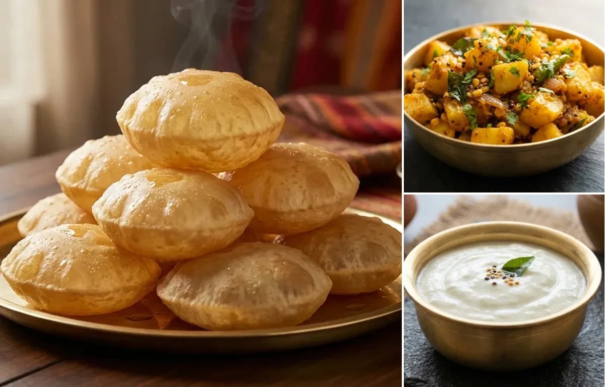 Poori, Aloo Kura and Perugu