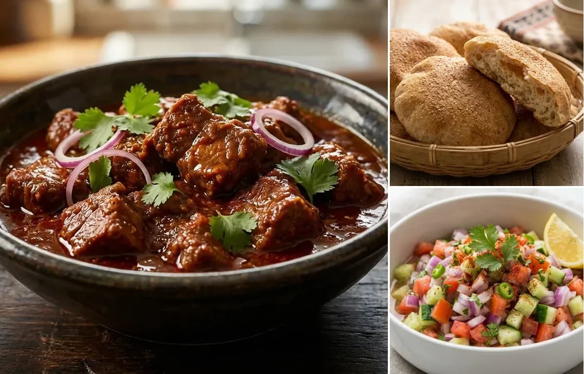 Pork Vindaloo, Goan Poee Bread and Kachumber Salad