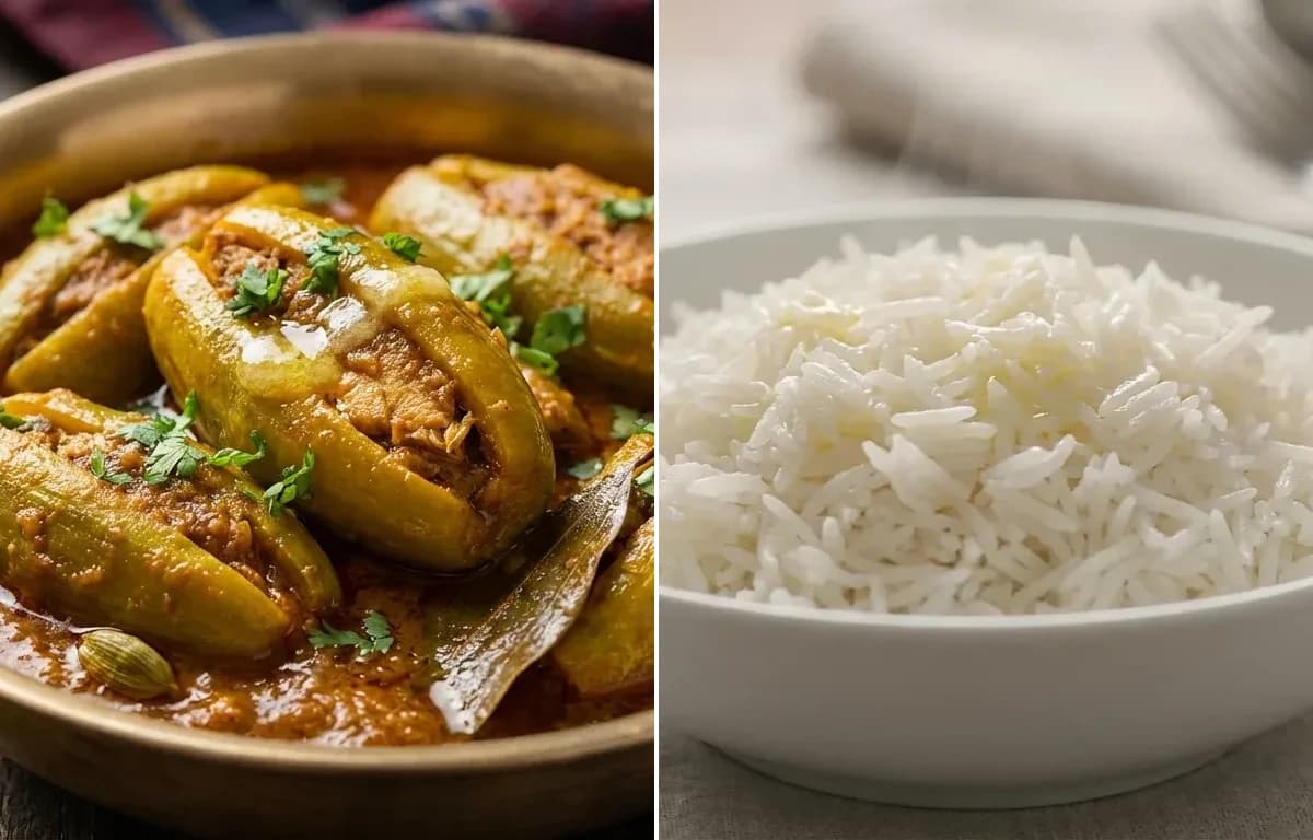 Potoler Dolma with Steamed Basmati Rice