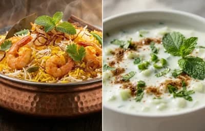 Prawn Biryani with Cucumber Raita
