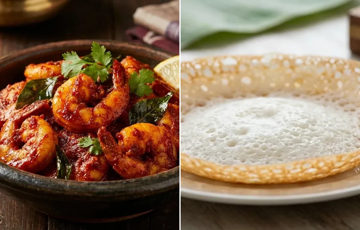 Prawn Ghee Roast with Kerala Appam