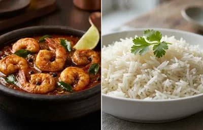 Prawn Pulimunchi with Boiled Rice