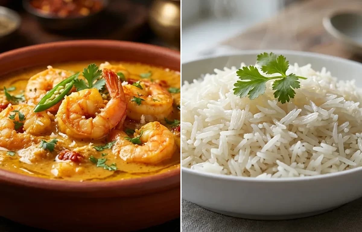 Prawns Hinga Udda with Boiled Rice