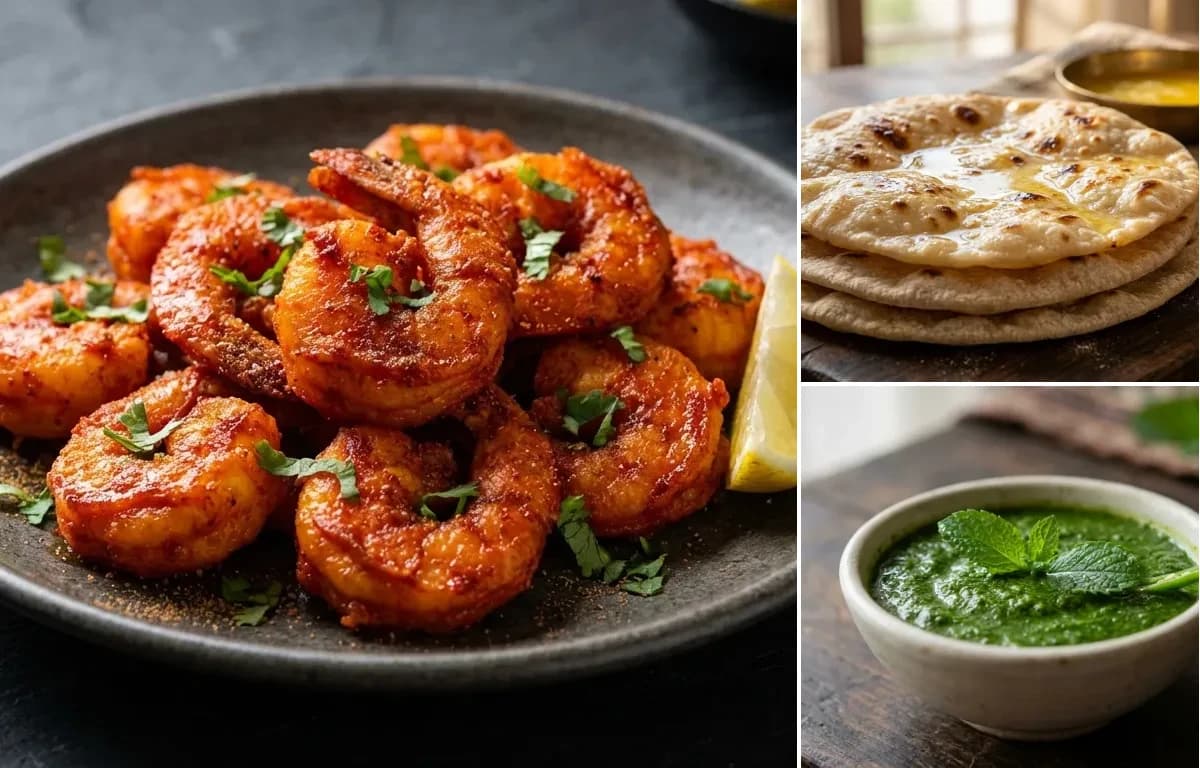 Prawns Koliwada, Chapati and Mint Chutney