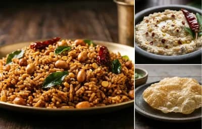 Puliyodarai with Coconut Thuvaiyal and Appalam