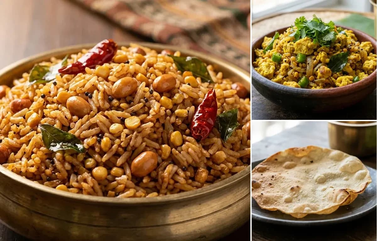 Puliyodharai, Muttai Poriyal and Sutta Appalam