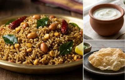 Puliyogare with Curd and Appalam