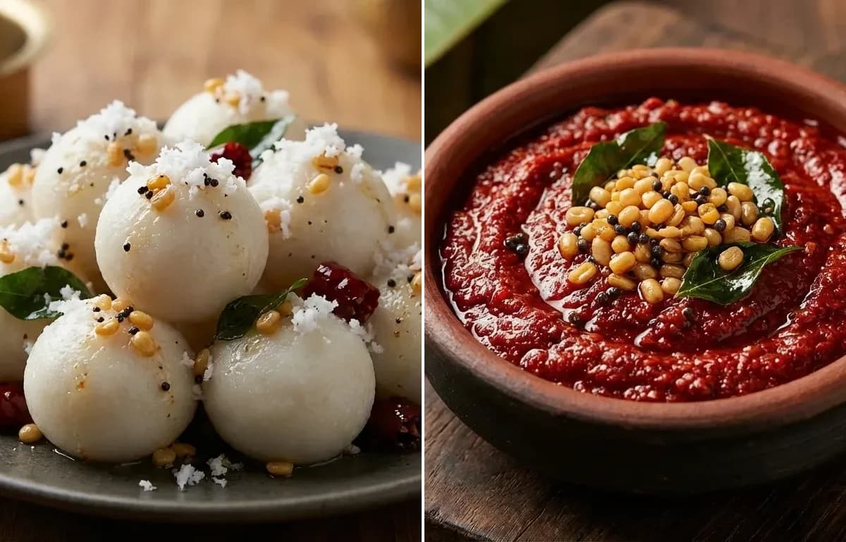 Pundi Guli with Red Chili Chutney