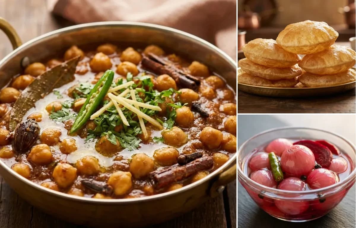 Punjabi Chole Masala, Puri and Sirke Wale Pyaz
