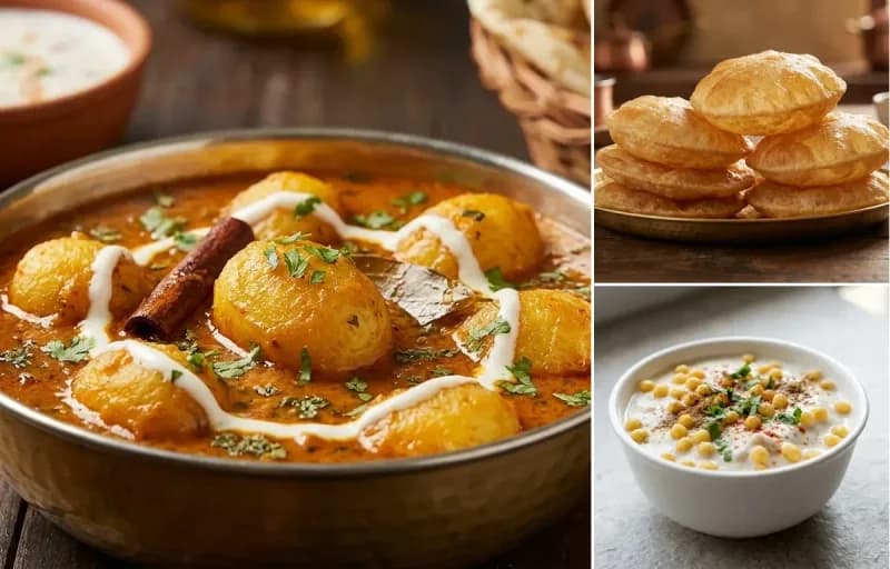 Punjabi Dum Aloo, Puri and Boondi Raita