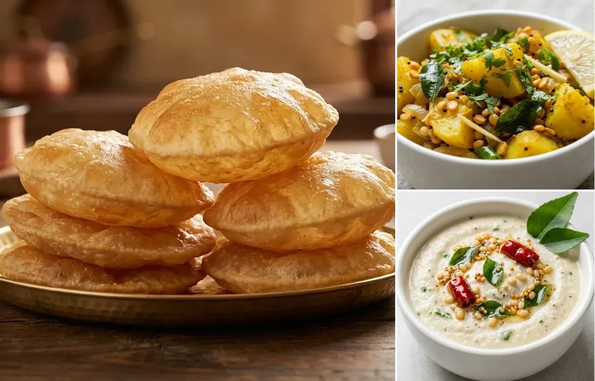 Puri, Aloo Palya and Coconut Chutney