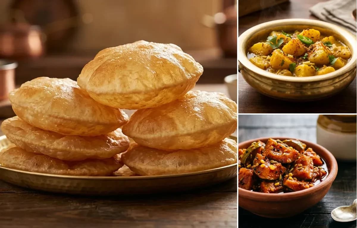 Puri, Aloo Sabzi and Mango Pickle