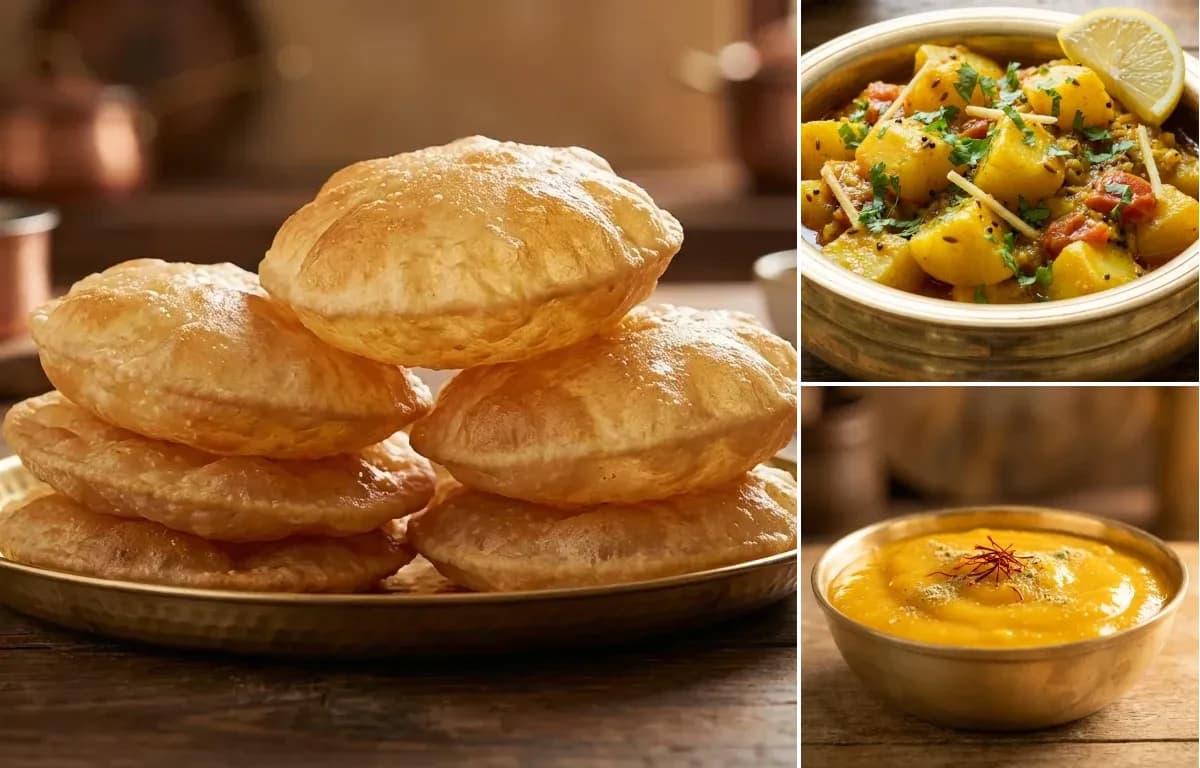 Puri, Batata nu Shaak and Aamras