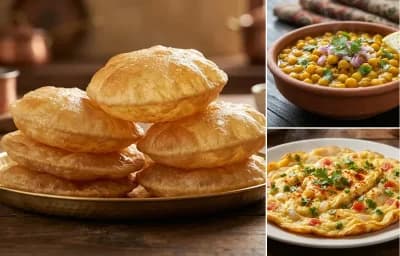 Puri with Ghugni and Masala Omelette