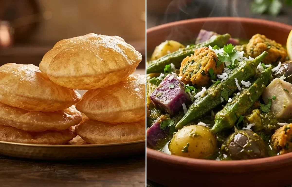 Puri with Gujarati Undhiyu