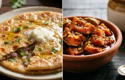 Pyaaz Paratha with Mango Pickle