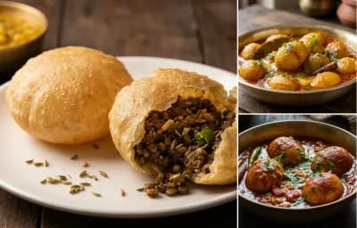 Radhaballabhi with Aloo Dum Bengali Style and Dimer Kosha