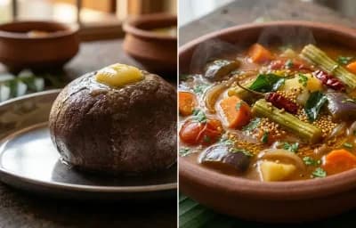 Ragi Mudde with Vegetable Sambar