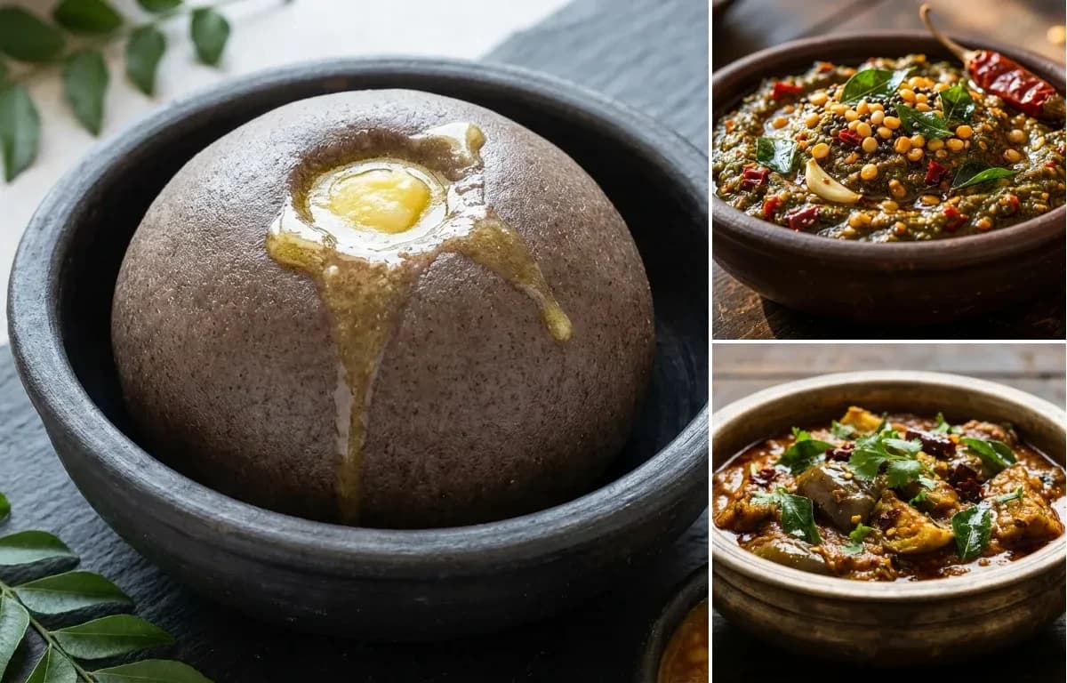 Ragi Sangati, Gongura Pachadi and Andhra Vankaya Kura