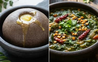 Ragi Sangati with Spinach Pulusu