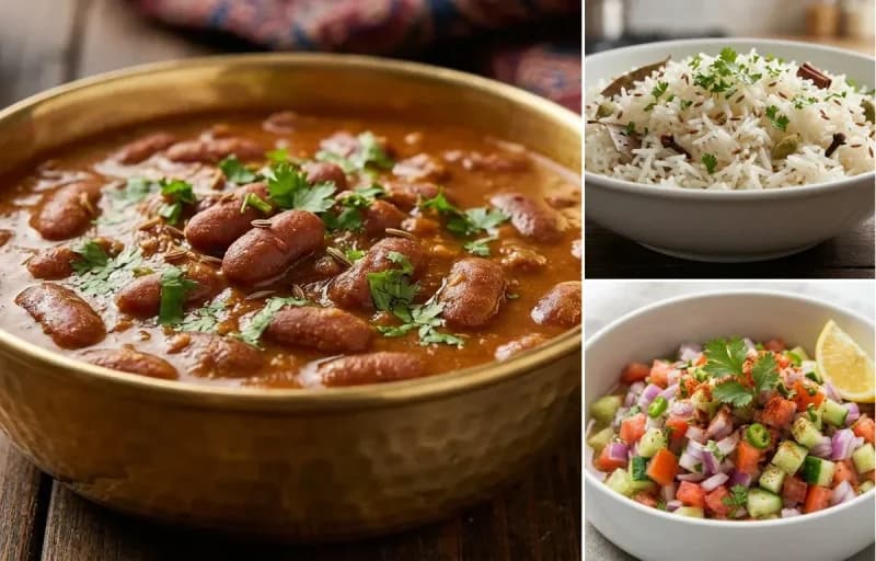 Rajma Masala, Jeera Rice and Kachumber Salad