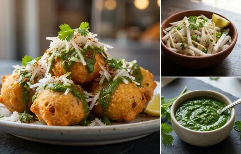 Ram Ladoo, Mooli Laccha and Coriander Mint Chutney