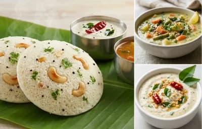 Rava Idli with Vegetable Sagu and Coconut Chutney