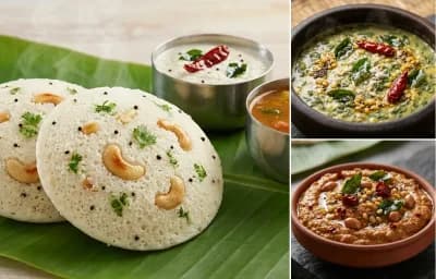 Rava Idli with Keerai Kootu and Peanut Chutney
