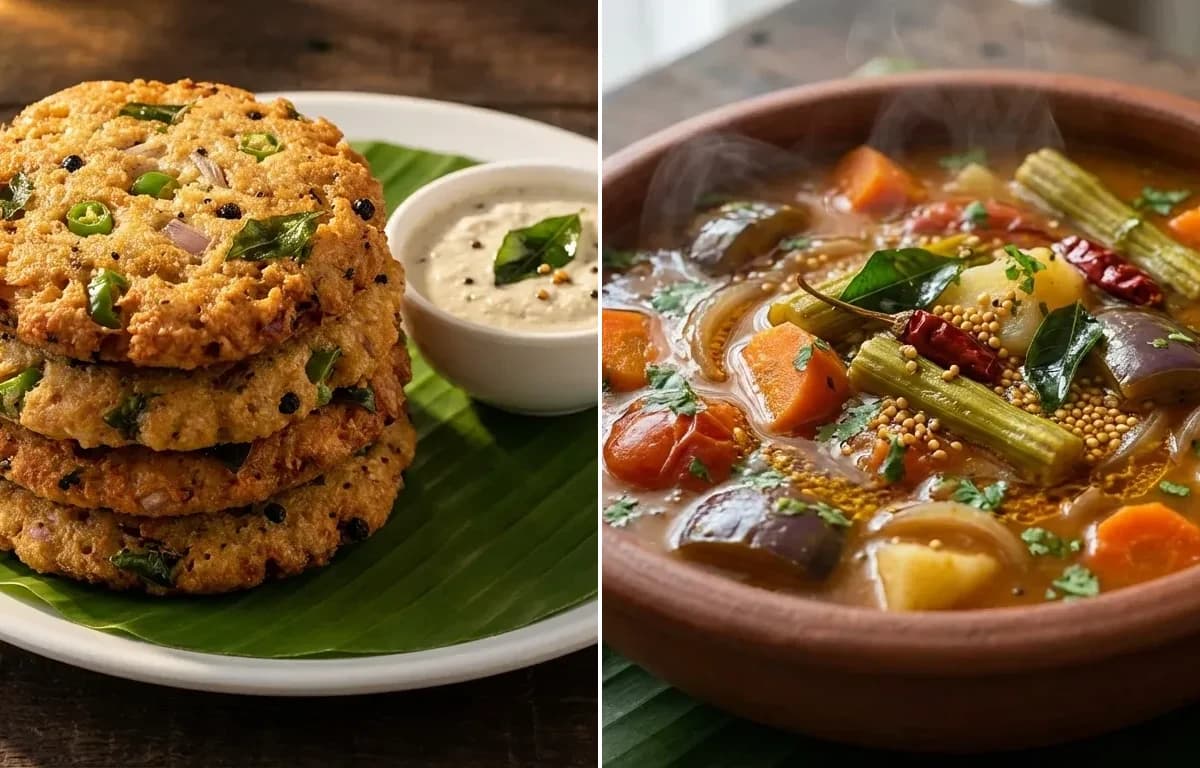 Rava Vada with Vegetable Sambar