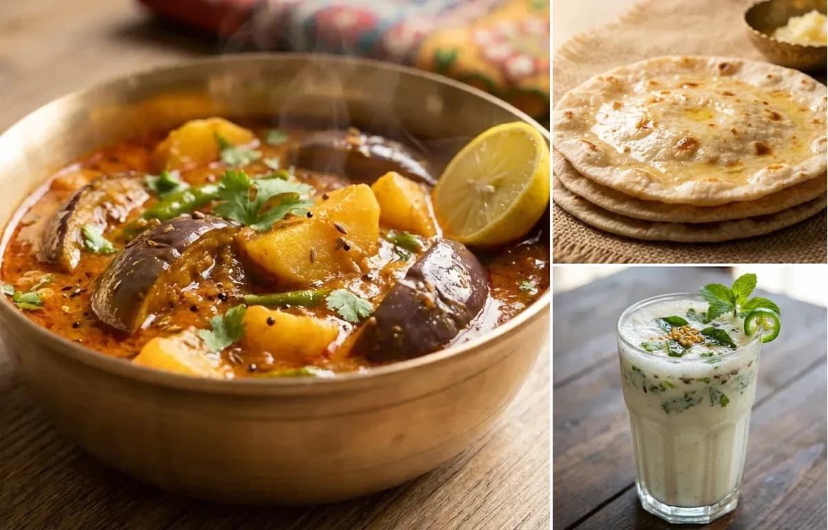 Ringan Bateta nu Shaak, Rotli and Masala Chaas