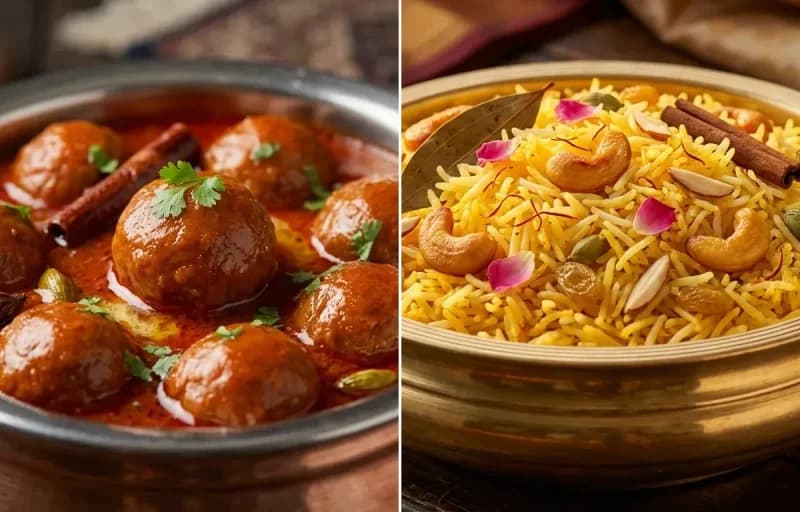 Rista with Kesar Pulao