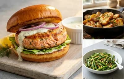 Roasted Potatoes with Salmon Burger