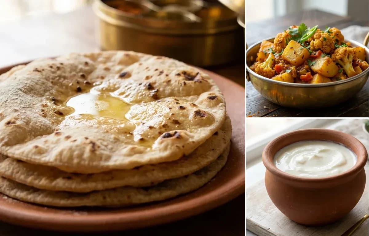 Roti, Aloo Gobi and Curd