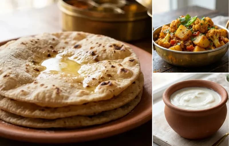 Roti, Aloo Gobi and Curd