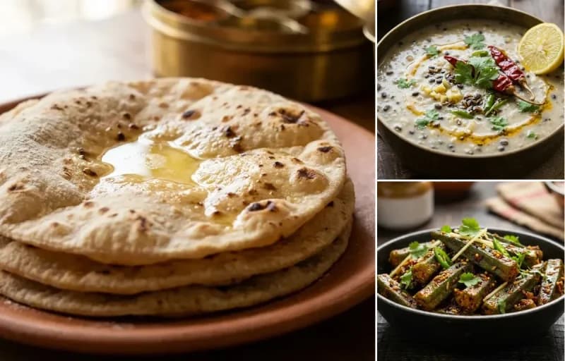Roti, Matimahor Dal and Achari Bhindi