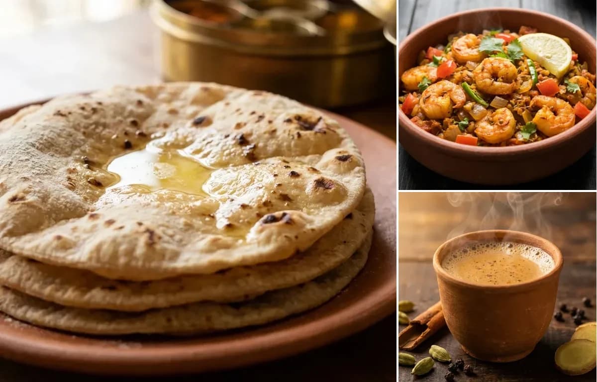 Roti, Prawn Bhurji and Masala Chai