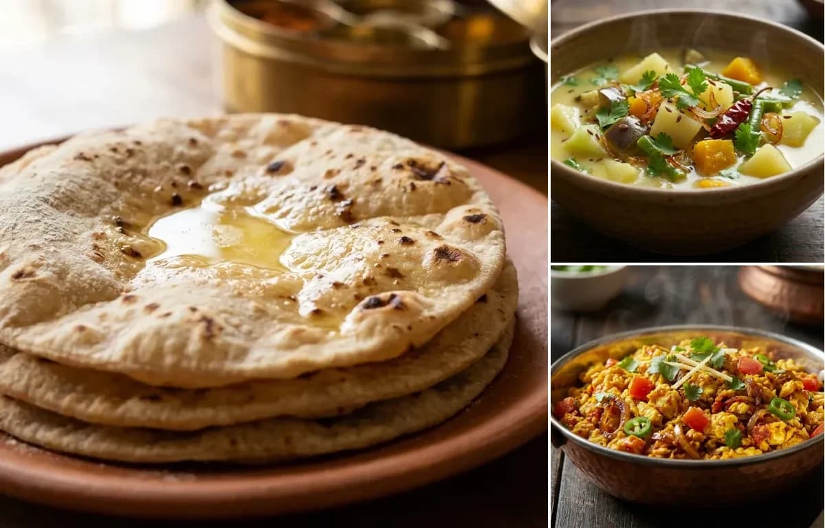 Roti, Vegetable Santula and Anda Bhurji