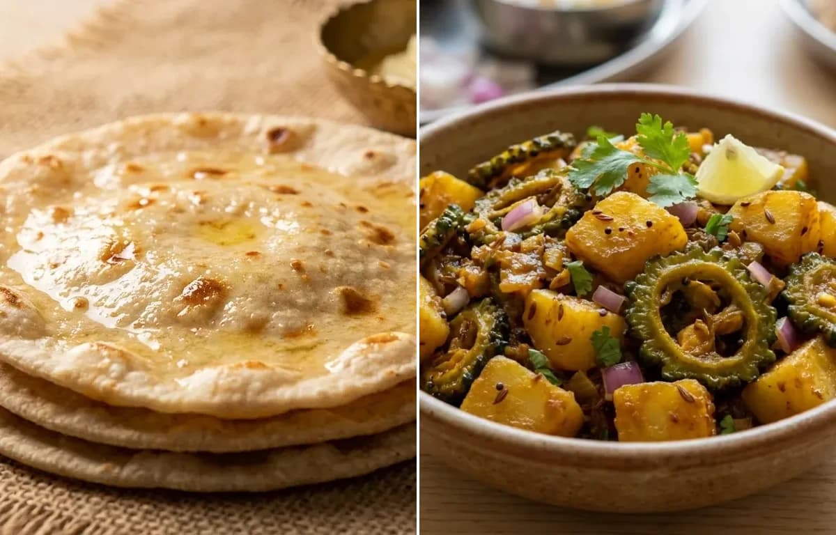 Rotli with Karela Batata nu Shaak