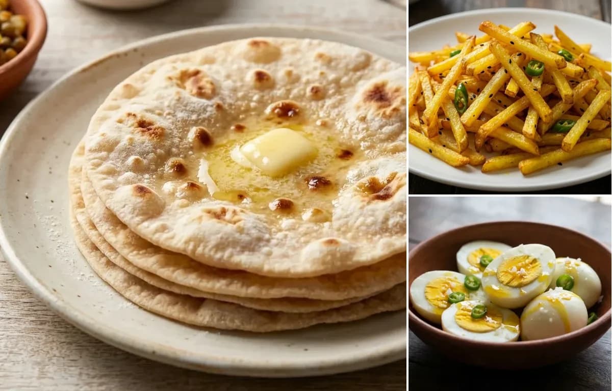 Ruti, Aloo Bhaja and Sheddho Dim