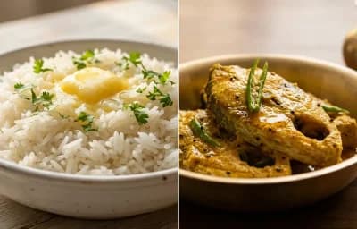 Sada Bhat with Ilish Bhapa