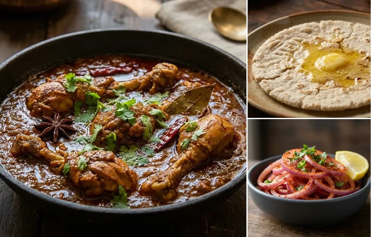 Saoji Chicken, Jowar Bhakri and Lachha Pyaaz