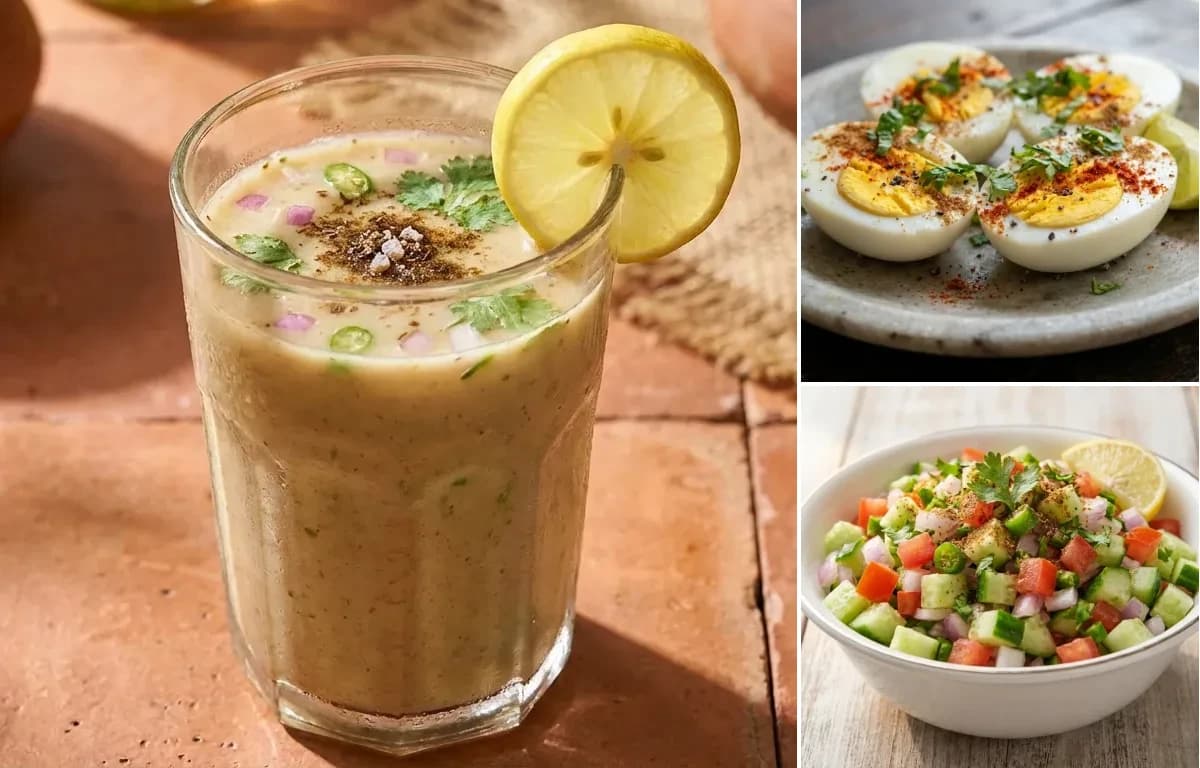 Sattu Sharbat, Boiled Eggs and Kachumber
